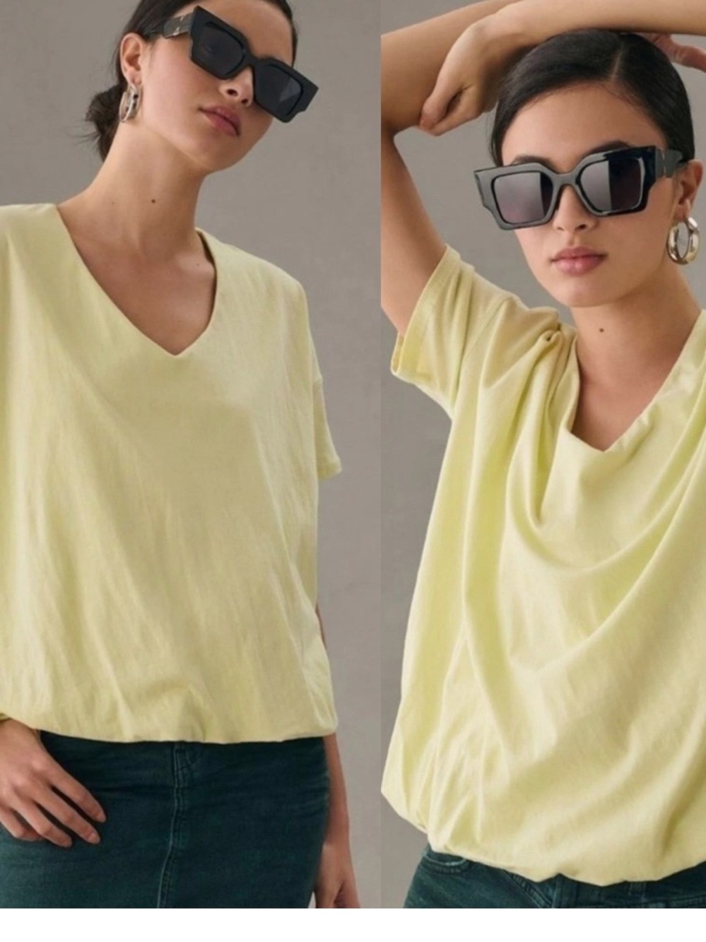 Anthropologie Pale Yellow V-Neck Short Sleeve Tee
